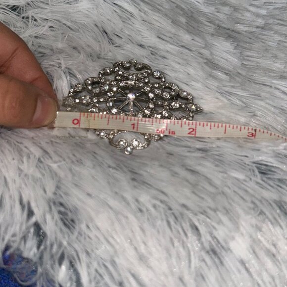 Vintage Monet Silver Tone Clear Rhinestone Lacy Filigree 2.75" Brooch - Picture 6 of 12